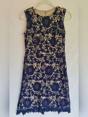 Simply Styled Navy Floral Lace Midi Dress with Cream Lining